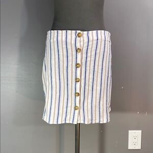 Ardene size large linen blend unlined skirt - striped blue white tan - so sweet!